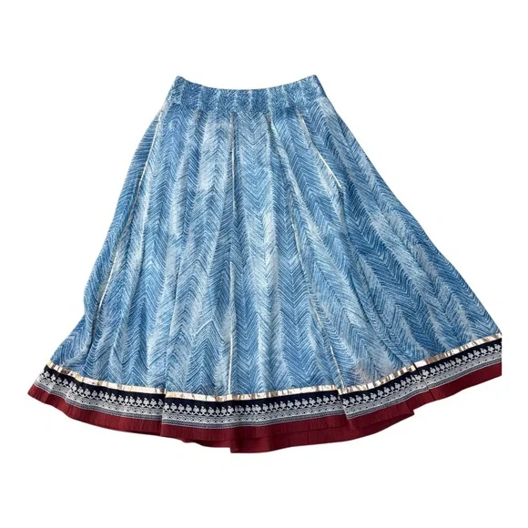Soft Surroundings Size L (14/16) Rhoda Blue Chevron Embroidered Boho Maxi Skirt - Picture 9 of 13